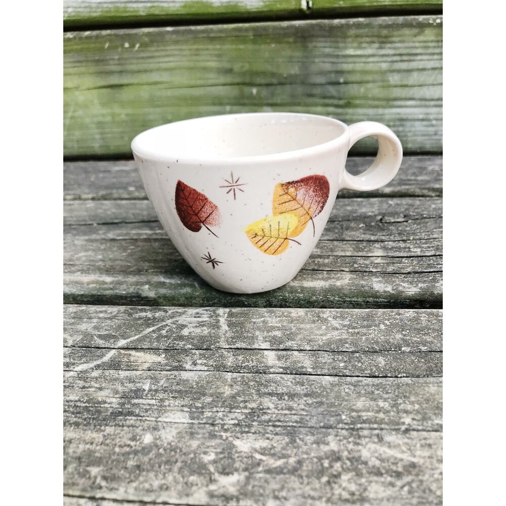 vintage Sherwood mug Flat Cup brown yellow leaves Vernon dinnerware